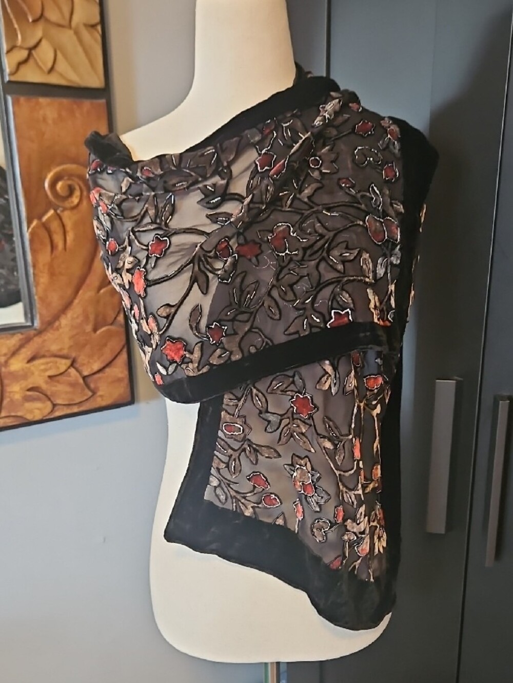 DARK ROMANCE goth Black Sheer Embroidered Floral Wrap Scarf